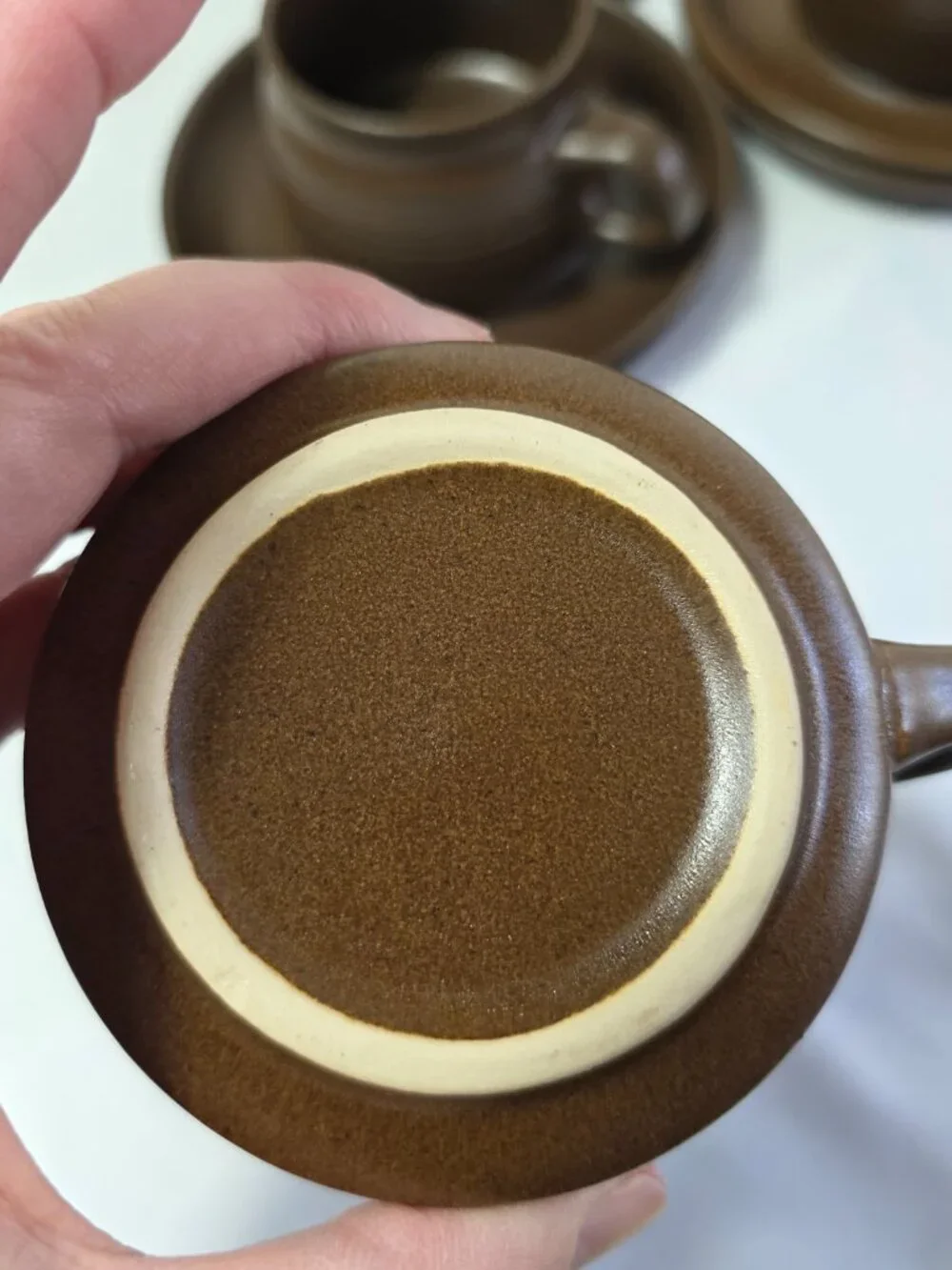 Six Denby Langley Mayflower Cup & Saucer Sets Brown with Bands